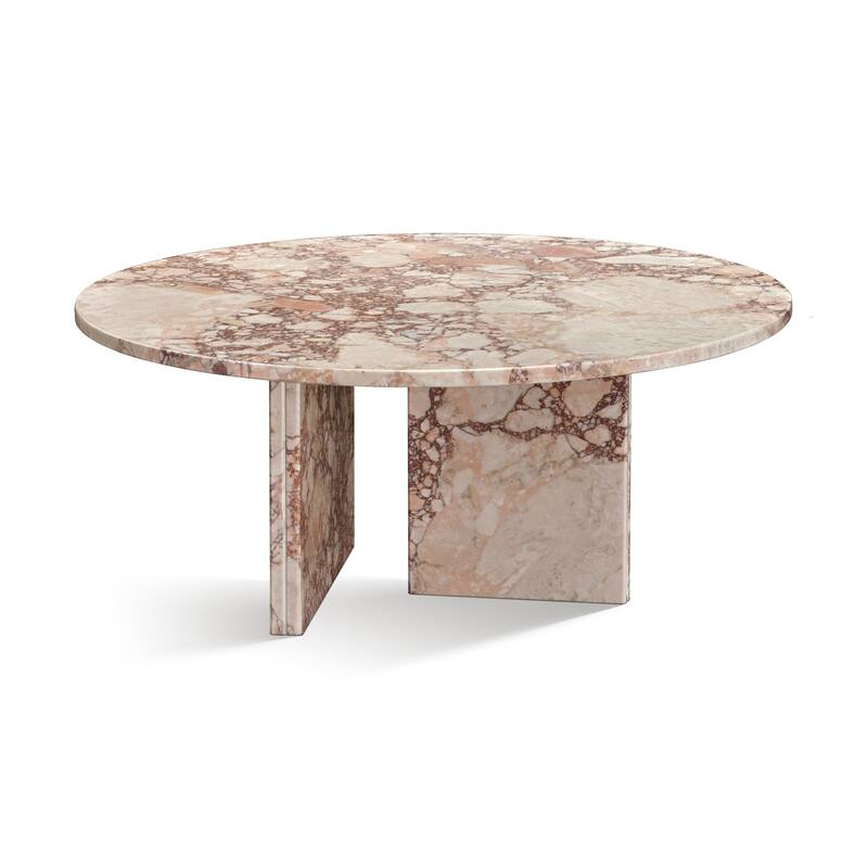 Roomfitters Round Natural Marble Coffee Table, Genuine Stone Living Room Table, Real Marble