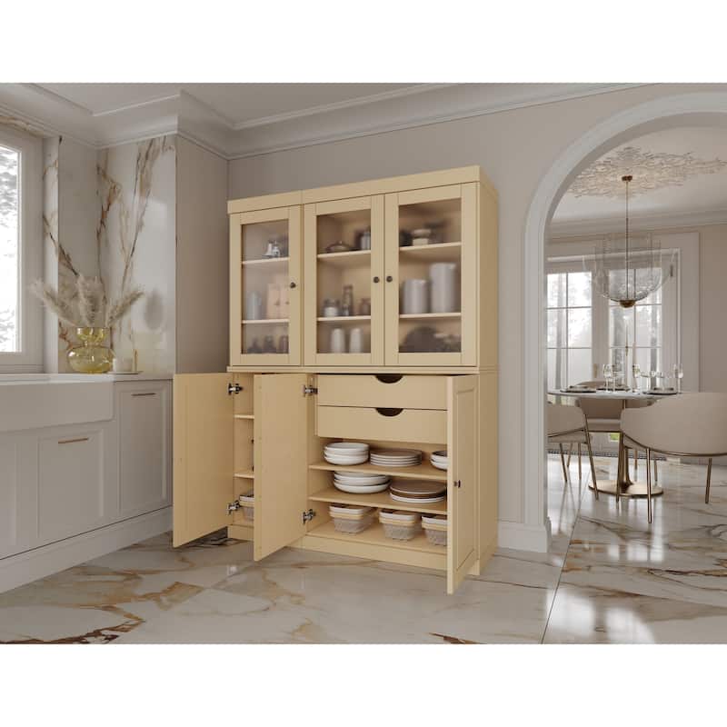 Palace Imports 100% Solid Wood 48.5" Pantry China Cabinet with Frosted Glass, Solid Wood Doors and 2-Drawers