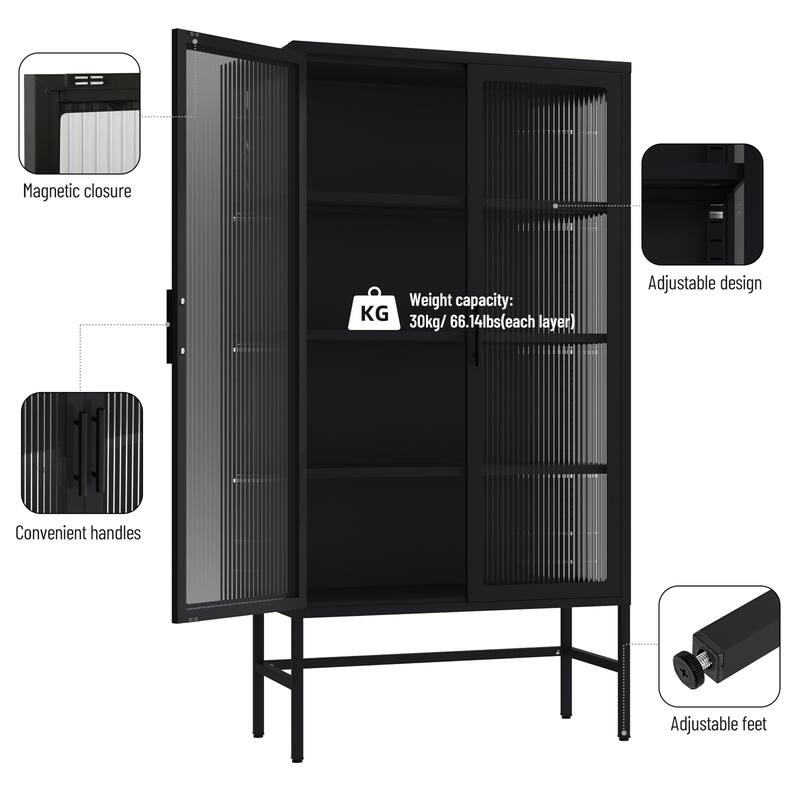 61.02"H Modern Display Sideboard Buffet with Adjustable Shelves, Anti-Tip Kit, Tempered Glass Doors