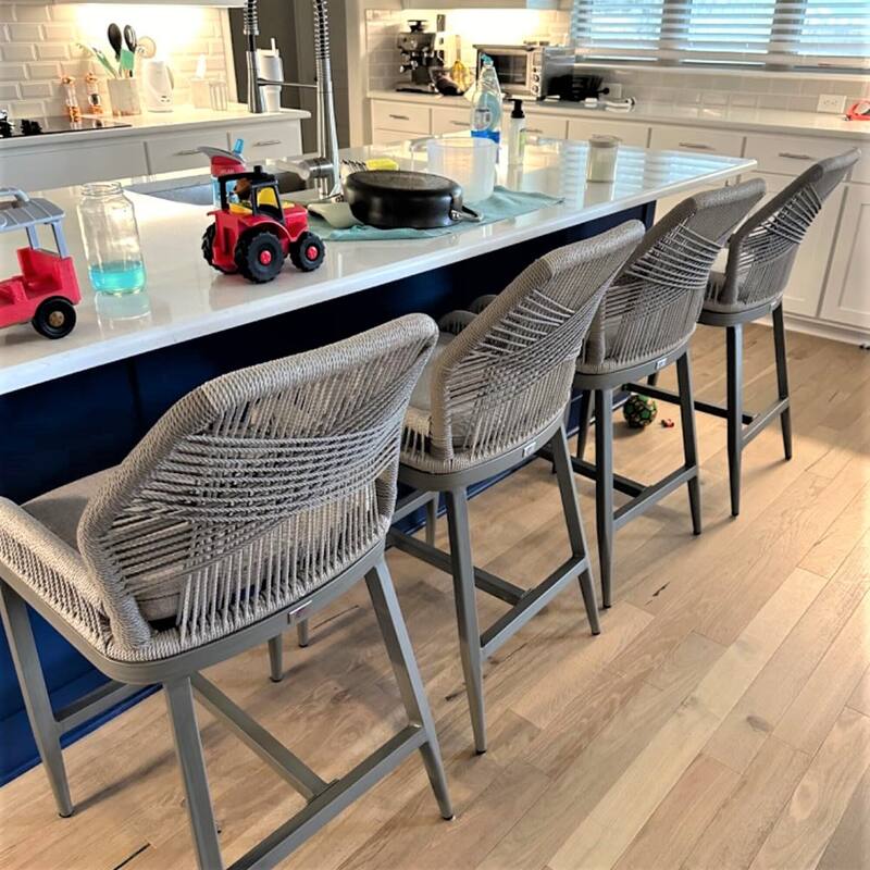 PURPLE LEAF Modern Counter Bar Stools Set of 4 Rattan Chairs with Back and Cushion Kitchen Barstools