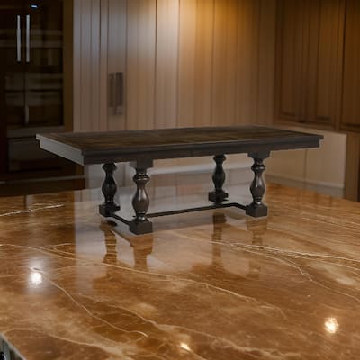 Tesy 76-96 Inch Dining Table, Extendable Rectangular, Dark Oak Brown Wood