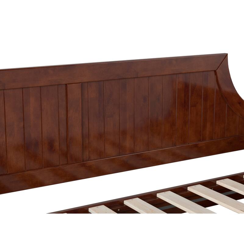 Twin Daybed with Trundle - Wood Frame Daybed for Living Room, Bedroom, Guest Room - Walnut Finish