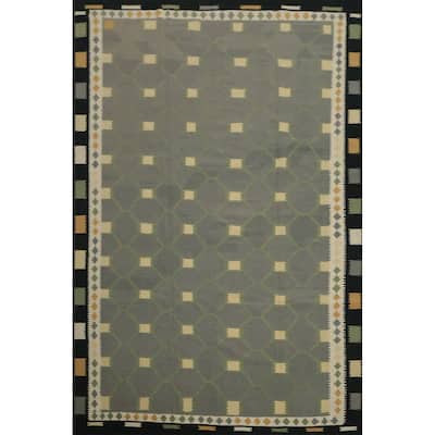Hand Woven Oriental 100% Wool Carpet Southwestern Modern Greys & Charcoal Kilim Area Rug - 13' 0'' X 9' 10''