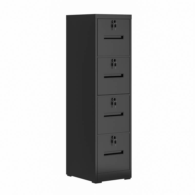 Modern 4-Drawer Vertical Black Filing Cabinet with Locking, Silent Slides and Adjustable Hanging Rod, for Home Office