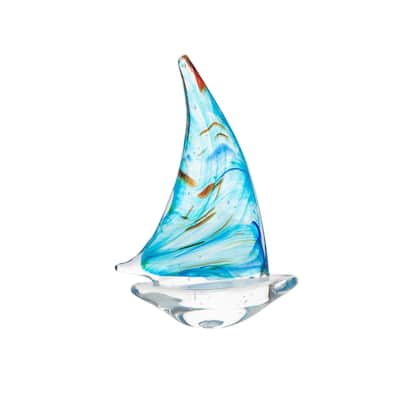 7" Marbled Sail Sailboat Glass Figurine Coastal Beach House Decor