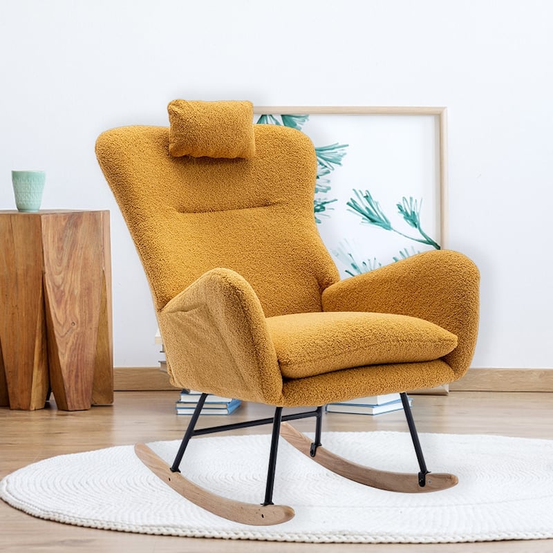 Teddy Fleece Accent Rocking Chair, Glider Rocker, Side Pockets