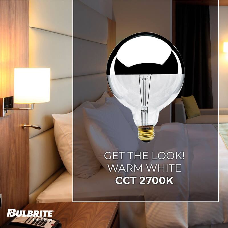 Bulbrite Pack of (4) 100 Watt Dimmable Half Chrome G40 Incandescent Light Bulbs with Medium (E26) Base, 2700K Warm White Light