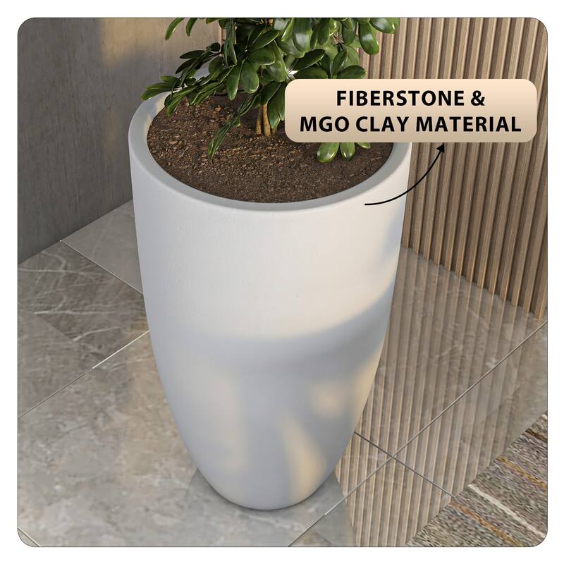 Crete Tapered Round Planter, Durable Fiberstone & Clay Indoor/Outdoor Pot with Drainage