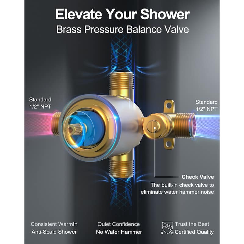 GRANDJOY 10" Rainfall Shower Head Wall Mounted Shower System and Handheld Spray with Slide Bar