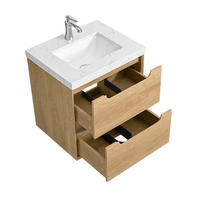 24"36"48"60"72"84" Floating Bathroom Vanity with Engineered Top Rectangulare Sink Solid Wood - 24"