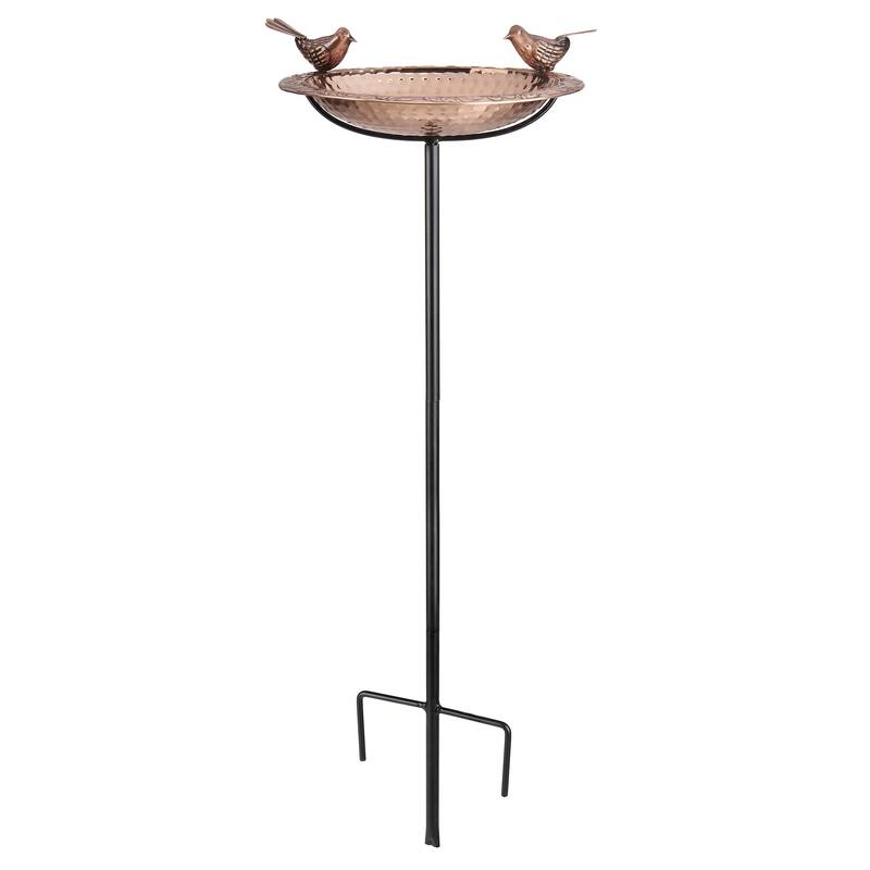 Pure Copper Bird Bath, Featuring Two Copper Birds, and a Multipronged Garden Pole By Good Directions