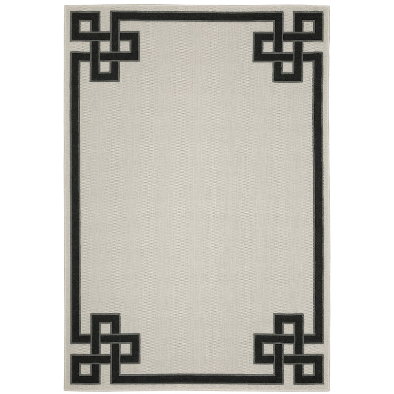 Sacramento Beige Black Border Outdoor Casual Area Rug