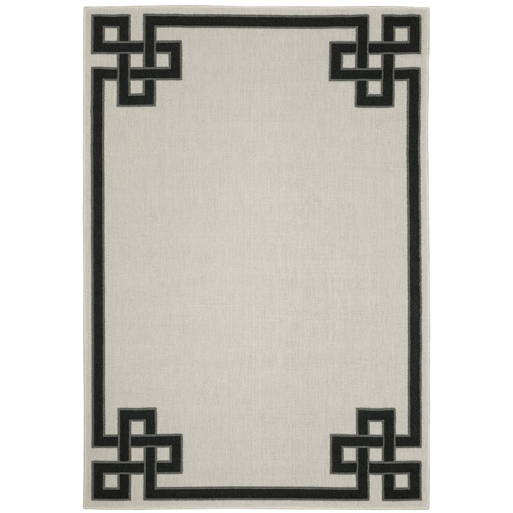 Sacramento Beige Black Border Outdoor Casual Area Rug