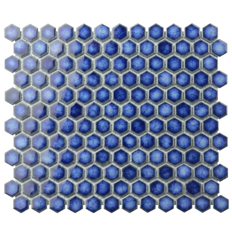 Merola Tile Hudson 1" Hex Sapphire 11-7/8" x 13-1/4" Porcelain Mosaic Floor and Wall Tile
