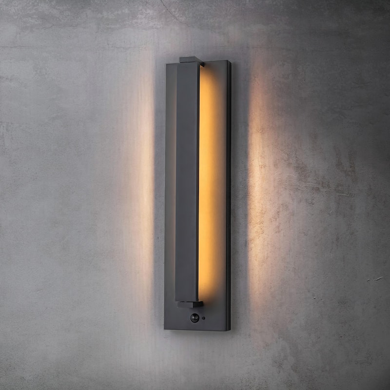 CraftHome Modern Motion Sensor Outdoor Wall Light Integrated LED Wall Sconce Matte Black Iron Exterior Light Fixture - H20"