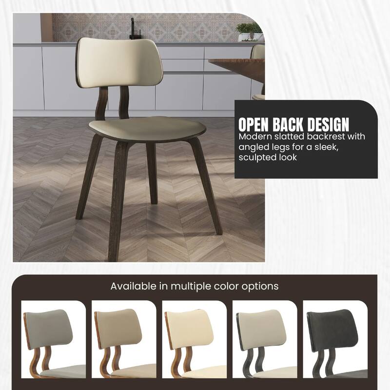 Clivo Leather Dining Chair with Open-Back and Poplar Wood Legs for Kitchen or Dining Room Set of 4