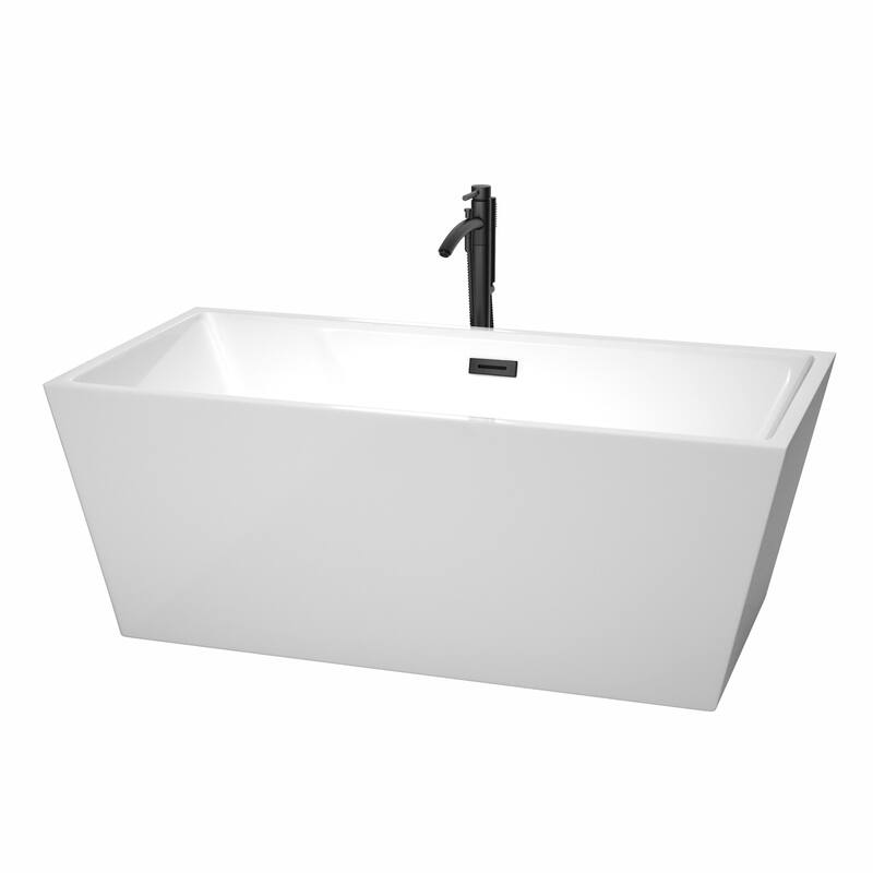 Wyndham Collection Sara 63" Freestanding Soaking Tub with Tub Filler - White / Matte Black Trim