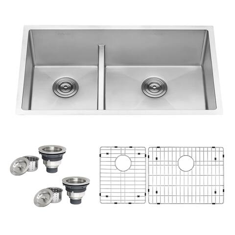 Ruvati 33-inch Low-Divide Undermount 40/60 Double Bowl 16 Gauge Rounded Corners Stainless Steel Kitchen Sink - 33 x 19