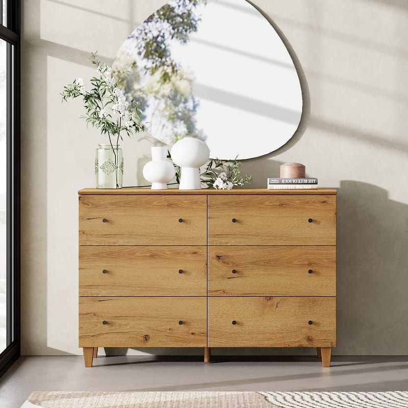 WAMPAT 6-Drawer Dresser and Nightstands Set of 3 for Bedroom