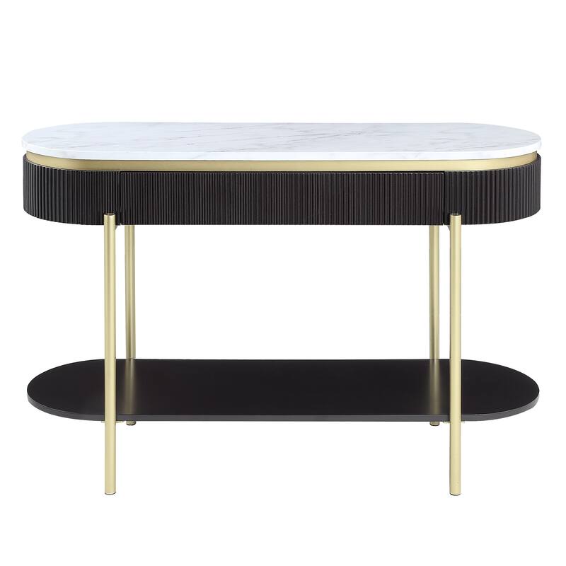 Reed Mid-Century Modern White Faux Marble 3-Piece Accent Table Set with Drawer by Furniture of America