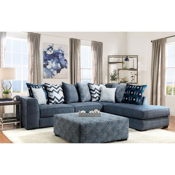 Furniture of America Sharnel Traditional Blue Solid Wood Sectional