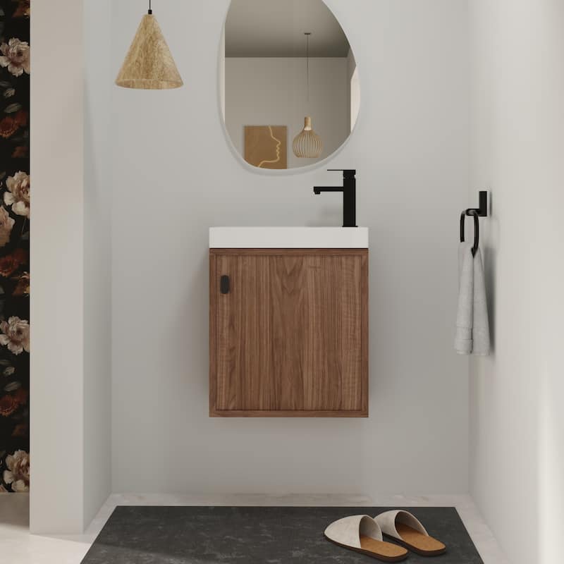 Bathroom Vanity With Sink In 18 Inch, Floating Small Bathroom Vanity With Soft Close Door - 18.5''W×10.25''D×22.06''H -  walnut