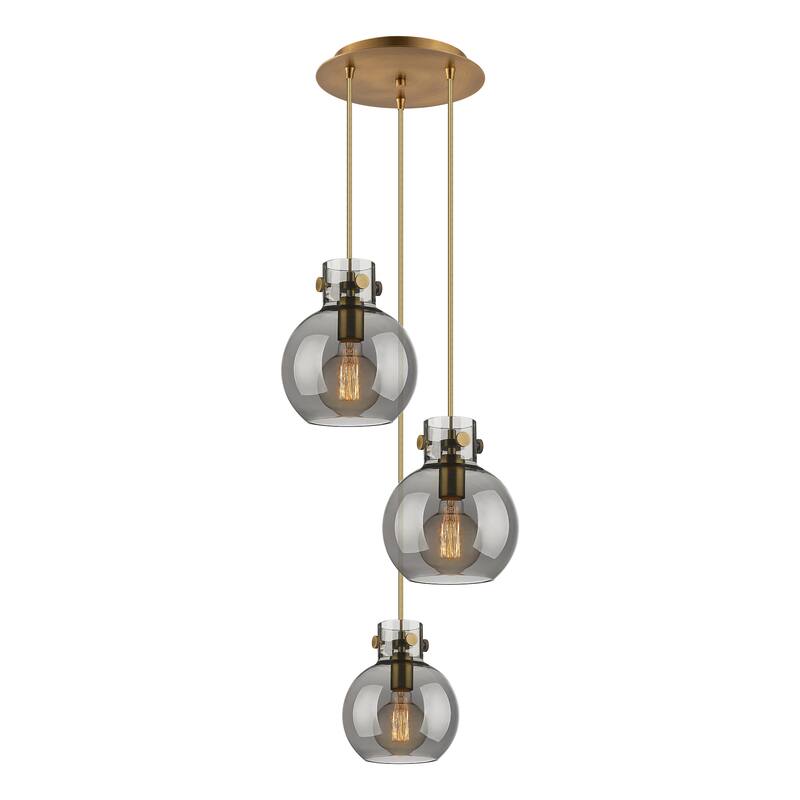 Innovations Lighting Newton Sphere - 3 Light 8" Cord Hung Multi Pendant - 10" Canopy - Brushed Brass/Light Smoke