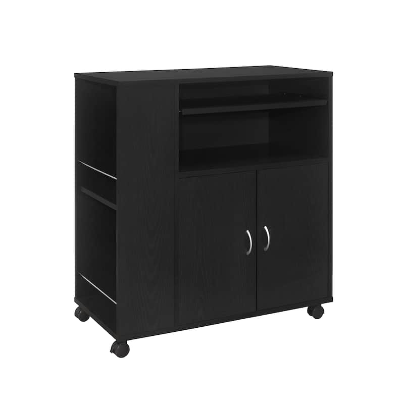 Kitchen Island Rolling Cart on Wheels with Storage Cabinet (Black)