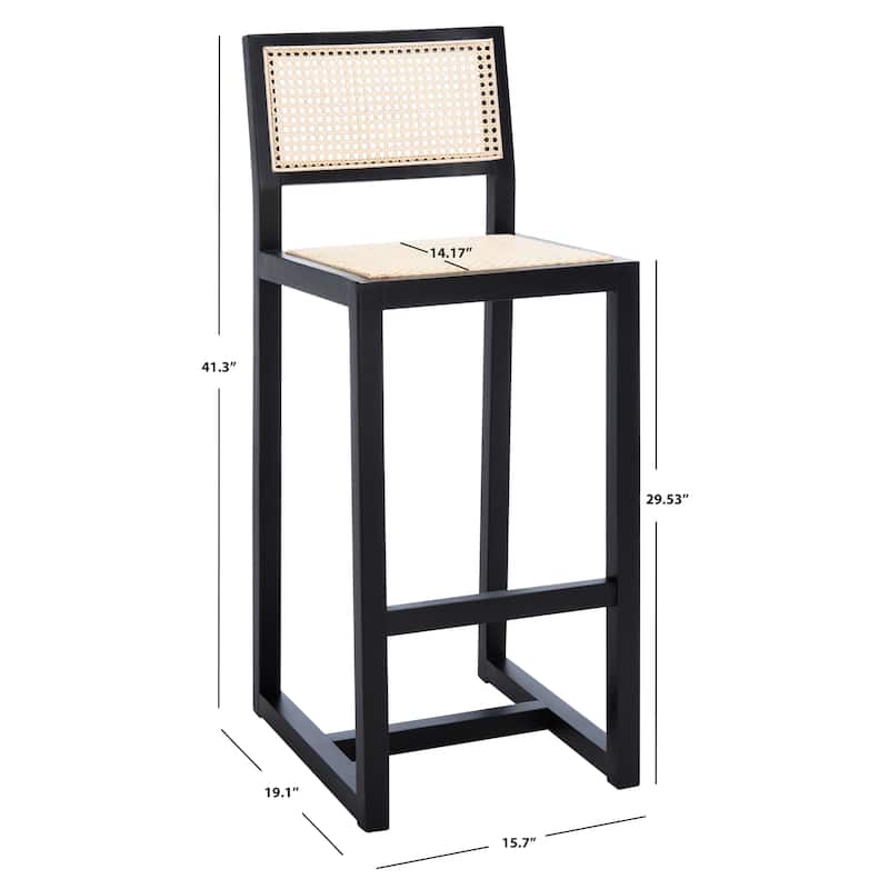 SAFAVIEH Evangeline Rattan Bar Stool - 16" W x 19" D x 41" H - 16Wx19Dx41H