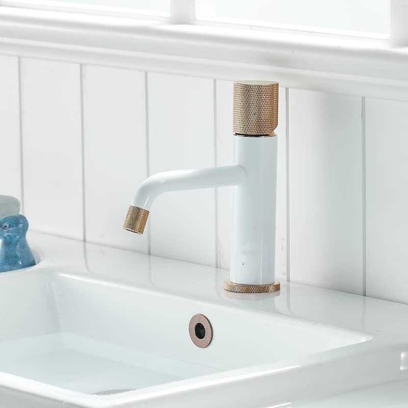 Modern Single Handle Brass Bathroom Sink Faucet with 1 Hole, Adjustable Water Flow and Temperature, Anti Fingerprint - White
