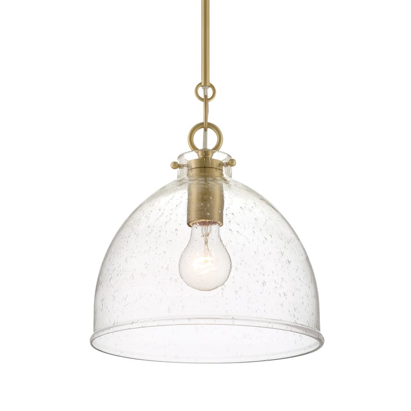 Lumanity Quinn Seeded Glass 10" Dome Antique Brass Pendant Light - 10'' D x 10'' W x 10'' H