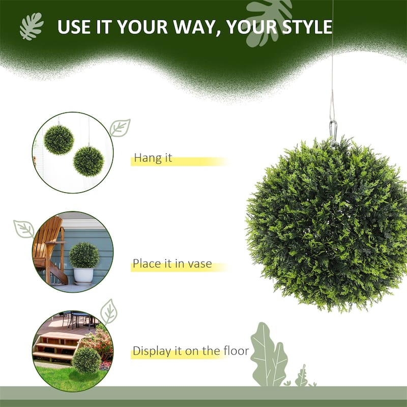 Set of 2 Green Artificial Topiary Balls with UV Protected Leaves for Indoor Outdoor Home Office Garden Decoration 17.7 Inch