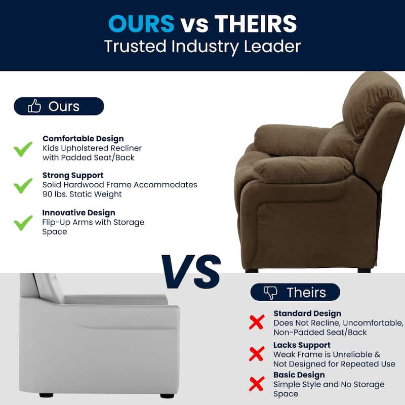 Deluxe Padded Contemporary Kids Recliner with Storage Arms