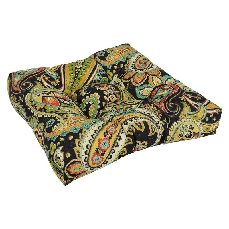 19-inch Square Tufted Indoor/Outdoor Chair Cushion - 19" x 19" - Hadia Franco Noir