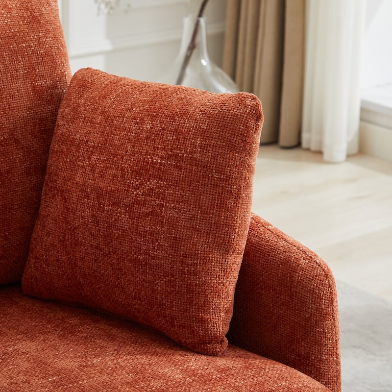 Chenille Upholstered Swivel Accent Chair, Cozy Club Chair with 2 Thorw Pillows, Oversized Lounge Armchair with Metal Base