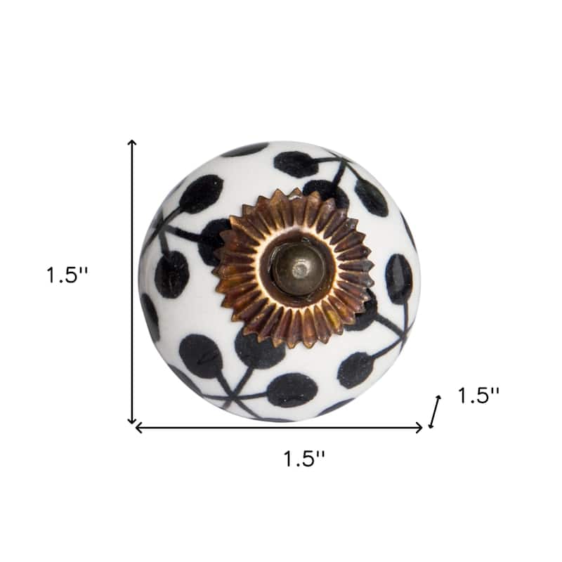 HomeRoots Set of Eight Black And White Ceramic And Metal Drawer Pull Knobs - 1.5' X '1.5' X '1.5