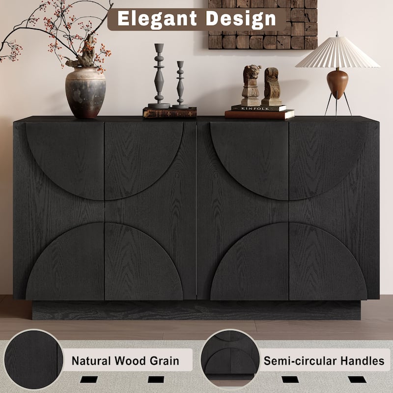 56" 4-Door Wood Sideboard Cabinet with Adjustable Shelves and Semi-Circular Handles, Buffet Storage Console