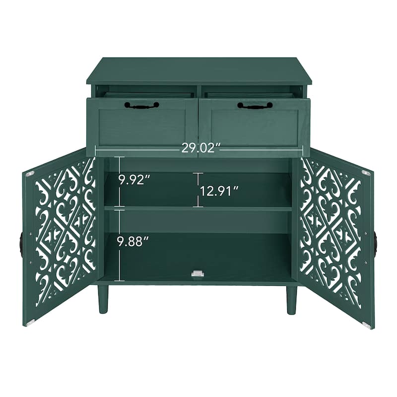 Storage Cabinet with Smooth Drawer Slides & Carved Symmetrical Doors, Accent Cabinet with Adjustable Shelves