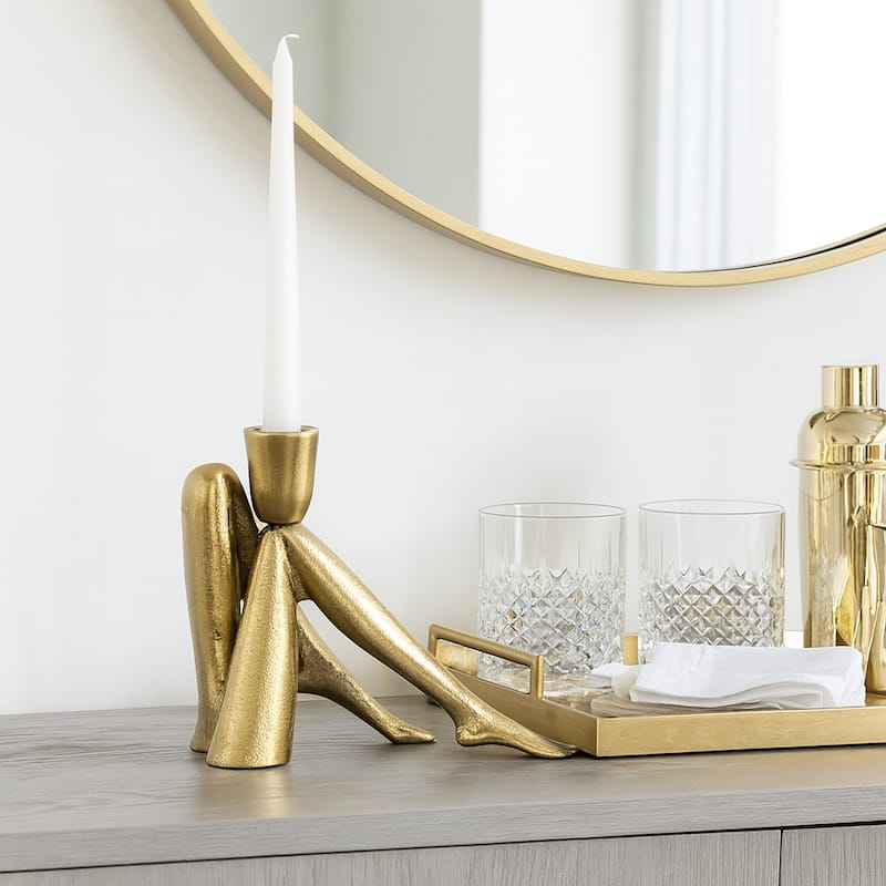 Metal Aluminum Pillar Holder with Sculptural Leg-Shaped Design - 6" x 2.25" x 5.5"