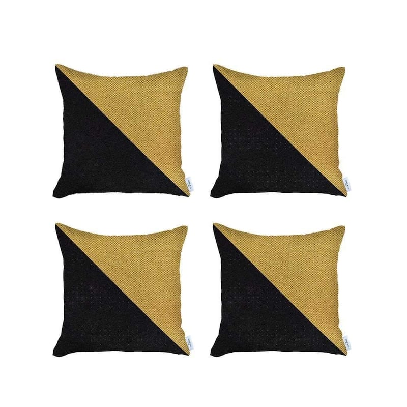 HomeRoots Set Of Four 18" X 18" Yellow And Black Geometric Zippered Handmade Polyester Throw Pillow