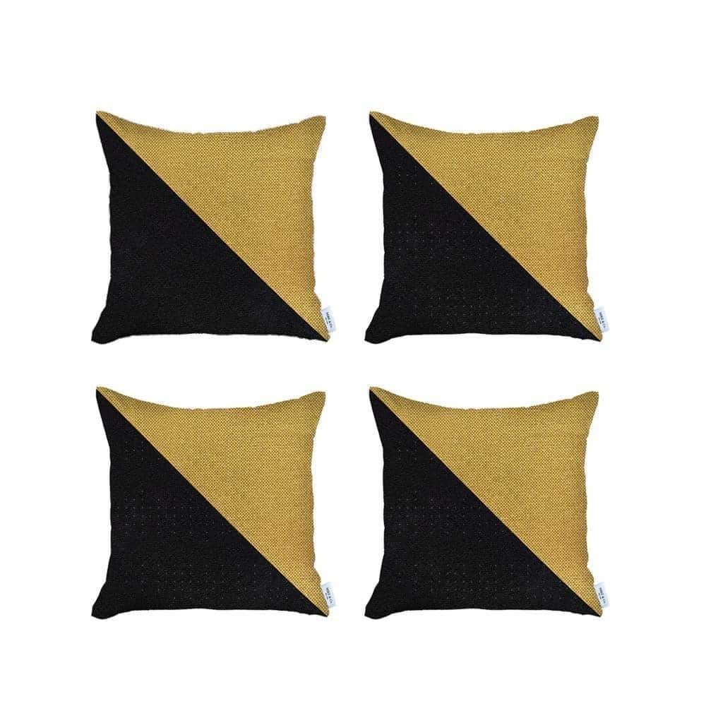 HomeRoots Set Of Four 18" X 18" Yellow And Black Geometric Zippered Handmade Polyester Throw Pillow