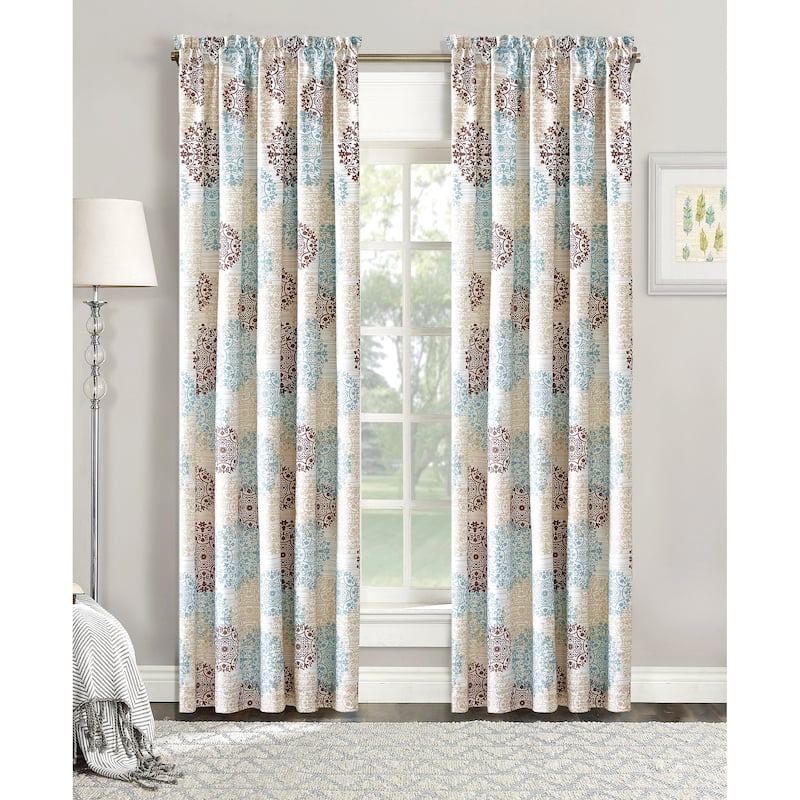 Serenta Marina Medallion Printed Curtain Panel Pair - 60" x 84" - 84 Inches - dark grey / granite