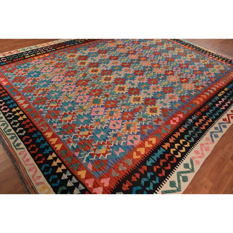Kilim Oriental Area Rug Hand-Woven Wool Carpet - 9'10"x 13'0"