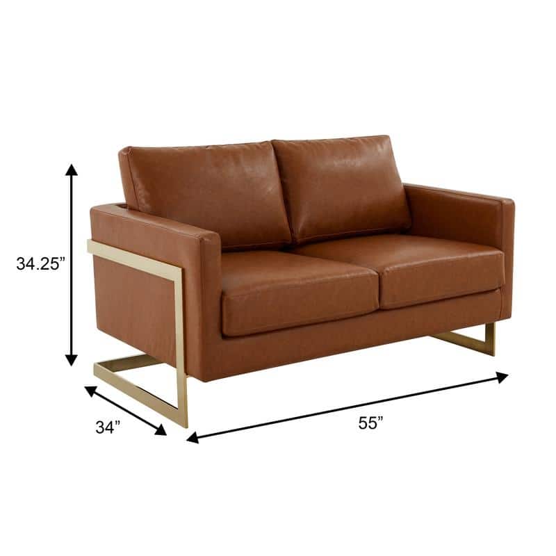 Lincoln Modern 2-Seater Leather Plush Cushion Loveseat in Metal Frame for Living Room Small Spaces Home Office