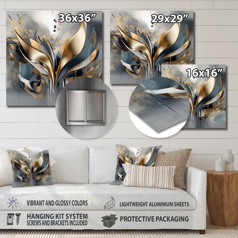 Designart "Abstract Shapes And Lines IV" Abstract Marble Metal Wall Art