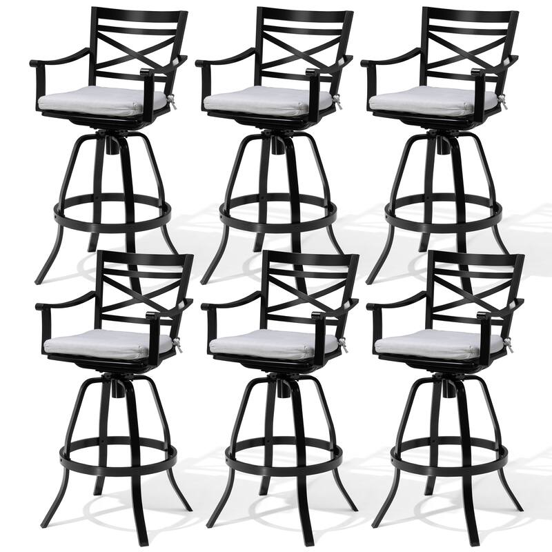Pellebant Patio Outdoor Indoor Aluminum Swivel Bar Stools Dining Chairs with Sunbrella Cushion - CASTSILVER - 6-Piece