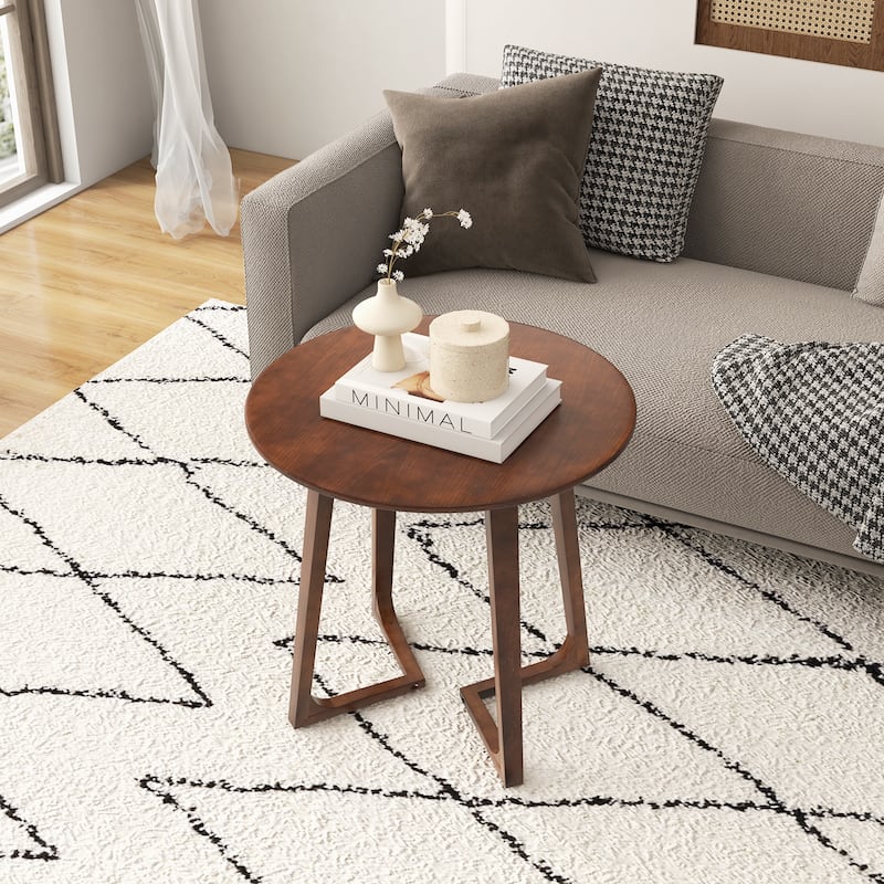 Rubber Wood Round Coffee End Table with V-Shaped Legs and 110 lbs Capacity - 24" x 24" x 24"(L x W x H)