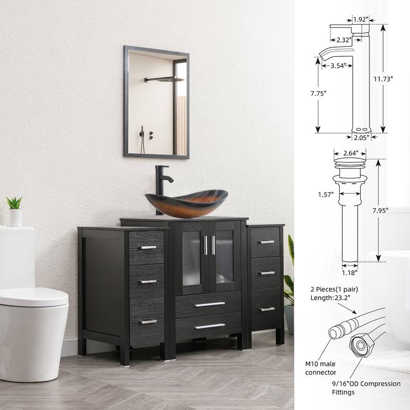 48" Bathroom Vanity Set Vessel Sink Faucet W/ Small Cabinet Combo
