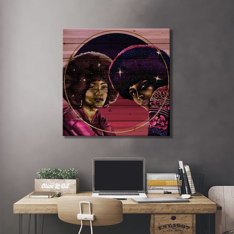 Angela And Assata Print On Wood by Poetically Illustrated - Multi-Color