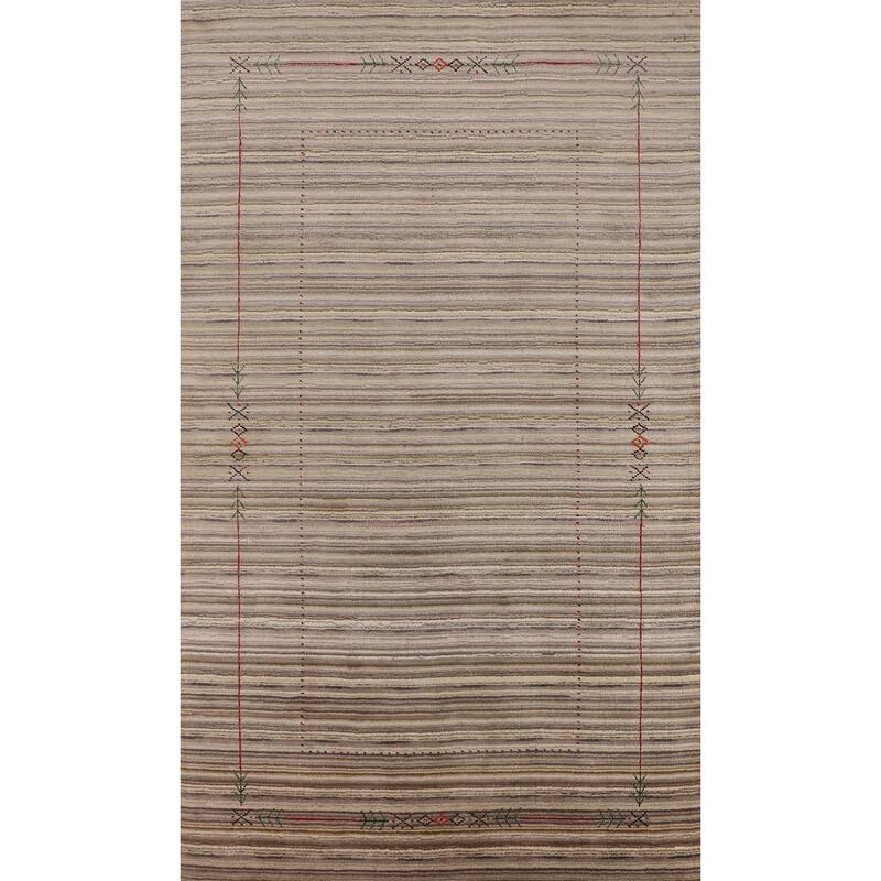 Striped Gabbeh Indian Area Rug Hand-Knotted Wool Carpet - 5'0"x 7'10"